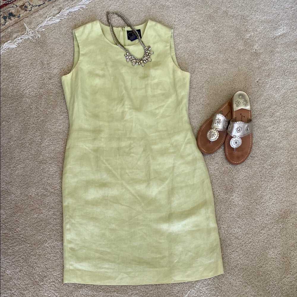 Vintage celery linen Chelsea Cambell Sleeveless Dress, 6P